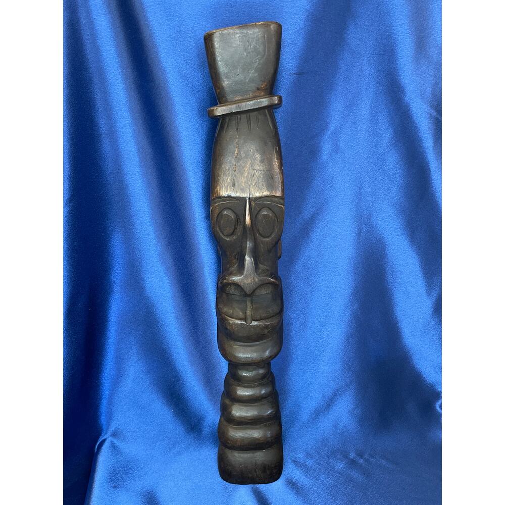Vintage Ebony Wood African Tribal Whimsical Face Sculpture